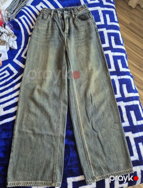 Geniş kəsimli cins şalvar - Model: wide-leg/straight fit - Rəng — Xırdalan