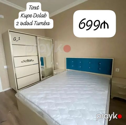 Yataq otağı dəsti Komplekt: - Taxt (geniş ölçülü, yumşaq başlıq, mavi — Bakı