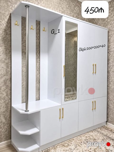 Dəhliz üçün funksional dolab komplekti – model G_1 - Rəng: ağ - Ölçü — Bakı