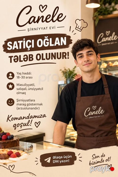 Satış məsləhətçisi tələb olunur, Yalnız kişilər üçün, 18-29 yaş — Bakı