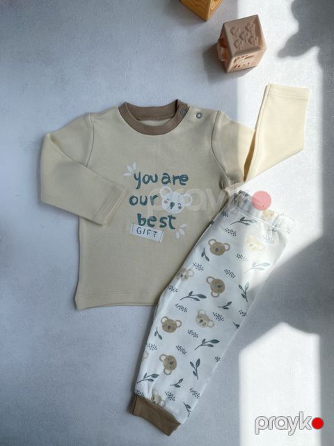 Şalvarlı pijama dəsti qızlar üçün RK44, qəhvəyi, pambıq, ölçü 12-18 ay — Bakı