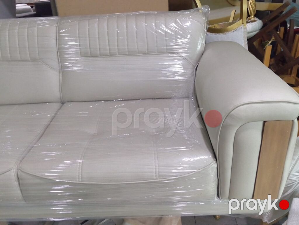 Bej rəngli 3 nəfərlik divan - Material: yumşaq parça/eko‑dəri — Divanlər, Masazır (2)