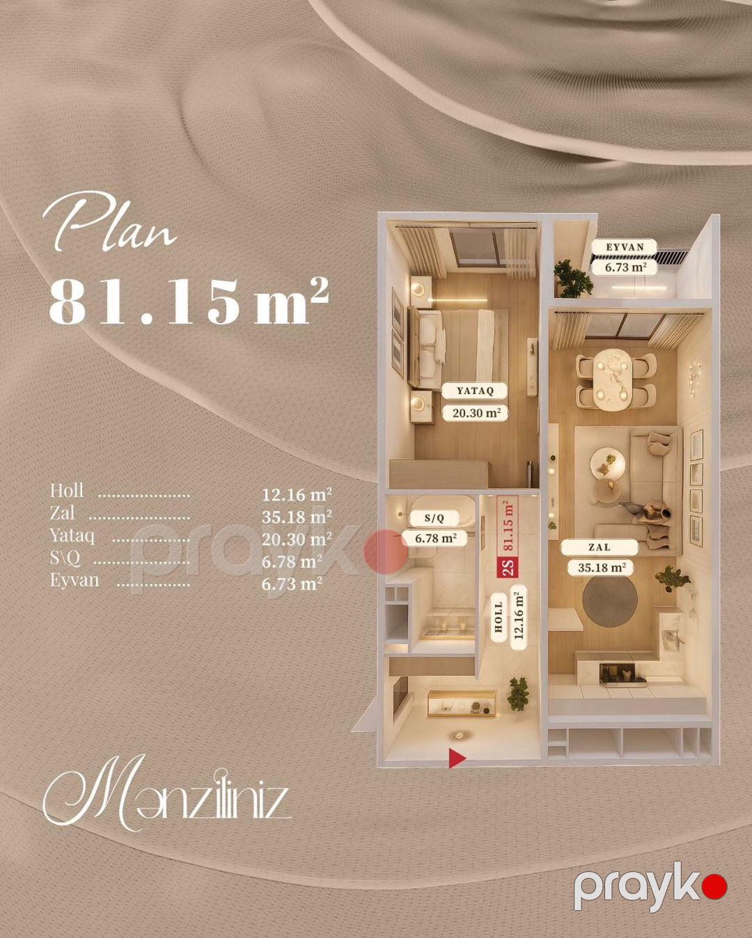 2 otaqlı studiya, 81.1 m², 2-ci Fəvvarələr küçəsi — Mənzil, Bakı (2)