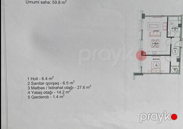 2 otaqlı studiya, 60 m², 8 Noyabr prospekti, 59/3 (Pavilion Court) (Knightsbridge Residence White City) — Mənzil, Bakı (2)