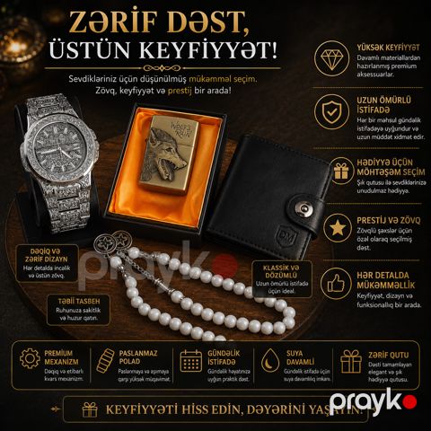 Hədiyyə dəsti kişilər üşün (qol saatı, təsbeh, pulqabı, alışqan) — Bakı