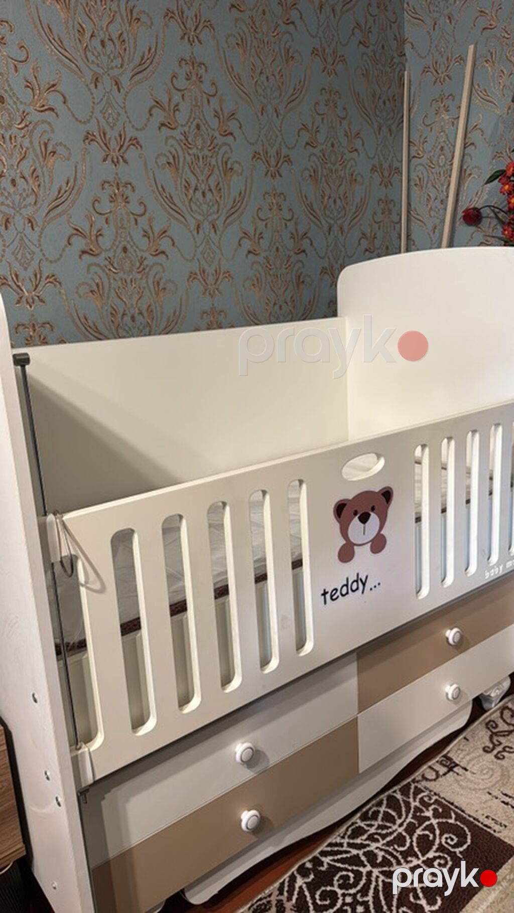 Uşaq beşiyi – “Baby Mood Teddy” modeli - Rəng: ağ və bej tonları - Ön — Bəşikləri, Bakı (6)