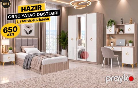 Hazır gənc yataq dəsti Komplektin tərkibi: - Baza tipli tək nəfərlik — Bakı