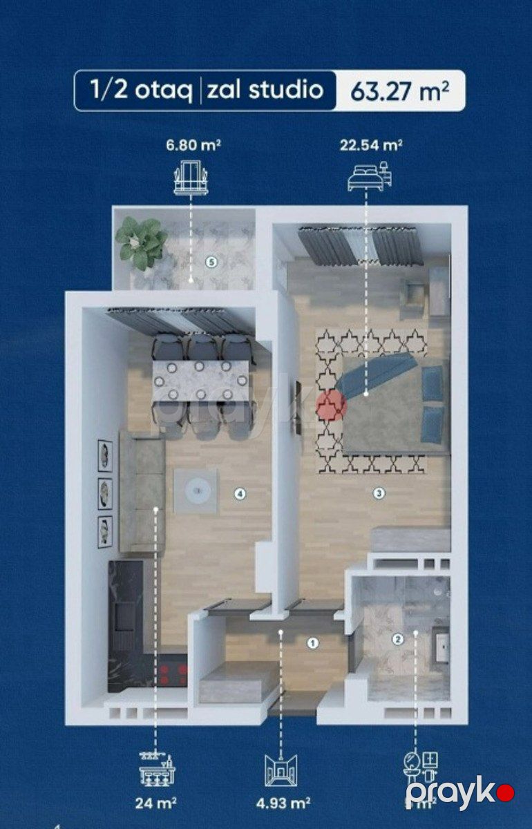Satılır 2 otaqlı yeni tikili 63.2 m² — Mənzil, Bakı (12)