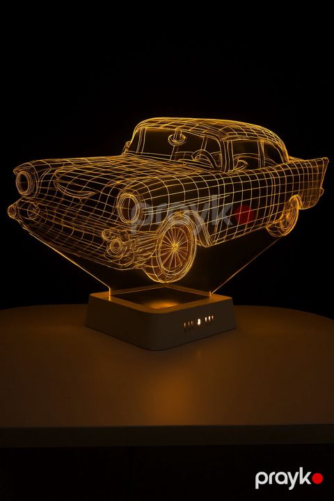 3D LED Akril Masaüstü Lampa, Sarı, 20x30 sm, Klassik Maşın - lightdekor240 — Bakı