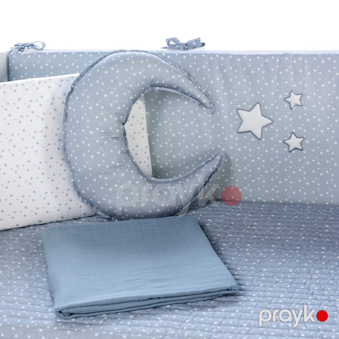 Uşaq yataq dəsti Funna baby Stars, 7 hissə, yorğan üzü 90x120 sm, iç yorğan 90x120 sm, baş üçün qoruma 40x60 sm, yan qoruma 40x120 sm - 2 əd, mələfə, yastıq üzü 35x45 sm, pambıq, boz — Mallar, Bakı (2)