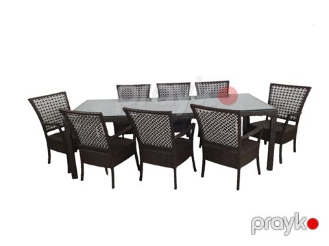 Bağ üçün mebel dəsti Zili Rattan Rim kombi, 8 nəfərlik, qəhvəyi; masa ölçüsü: 100x240 sm, hündürlüyü 75 sm; stul ölçüsü: eni 62 sm, hündürlüyü 90 sm — Bakı