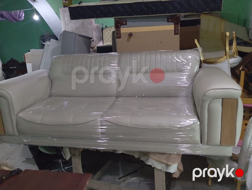 Bej rəngli 3 nəfərlik divan - Material: yumşaq parça/eko‑dəri — Divanlər, Masazır (3)
