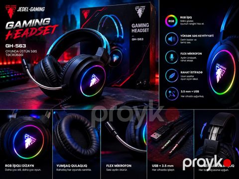 Jedel Gaming GH-563 RGB Gaming Qulaqlıq + Mikrofon — Bakı