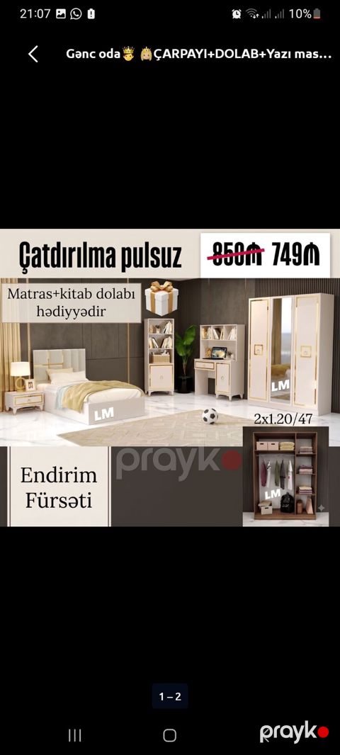Gənc otağı mebel dəsti Tərkibi: - Çarpayı - Geniş 3 qapılı dolab — Bakı