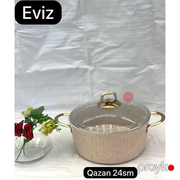 Qazan Eviz, qranit, krem, 24 sm — Mallar, Bakı (2)
