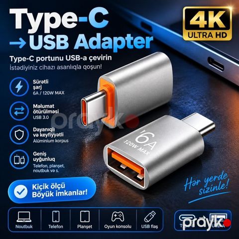 Type-C USB 3.1 Adapteri OTG, 120W-a qədər sürətli enerji ötürmə — Bakı