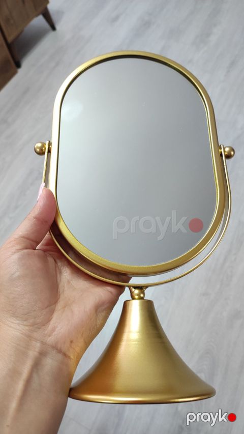 Qızılı rəngdə masaüstü güzgü - Material: metal korpus və dayaq, şüşə — Bakı
