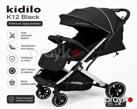 Uşaq arabası Kidilo K12 VP008, qara — Bakı