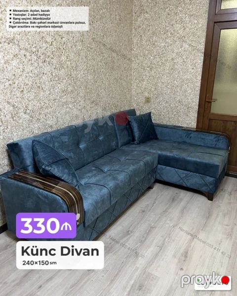 Künc divan – 240×150 sm - Açılan, bazalı mexanizm: gündəlik istirahət — Bakı