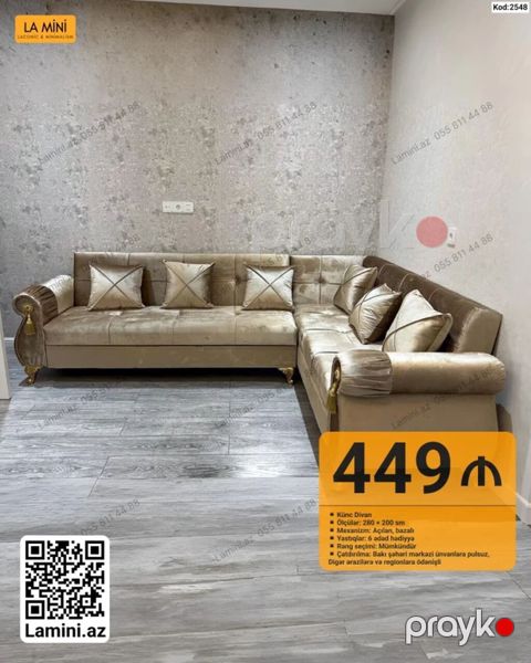 Künc divan – La Mini - Ölçülər: 280 200 sm - Mexanizm: açılan — Bakı
