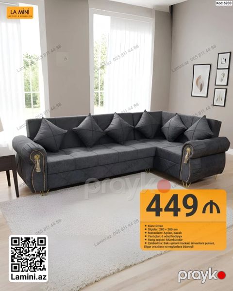 Künc divan – La Mini - Ölçülər: 280 200 sm - Mexanizm: Açılan — Bakı