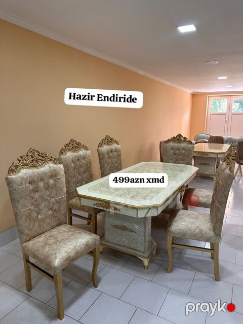 Klassik üslubda yemək otağı dəsti. - Dəst: 1 masa + 6 stul — Bakı