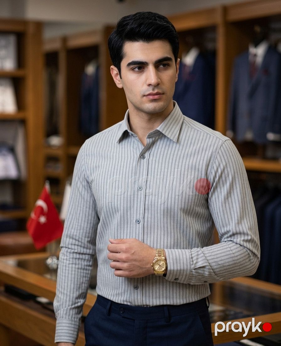 Uzunqol köynək ZYN083, boz, pambıq, ölçü S — Mallar, Bakı (2)