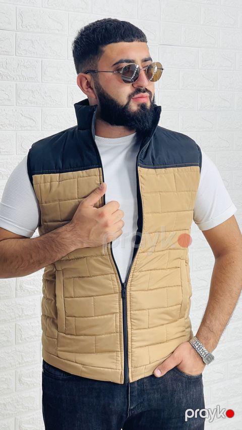 Kişilər üçün qalın jilet 1235-17431, bej, polyester, ölçü 3XL — Bakı