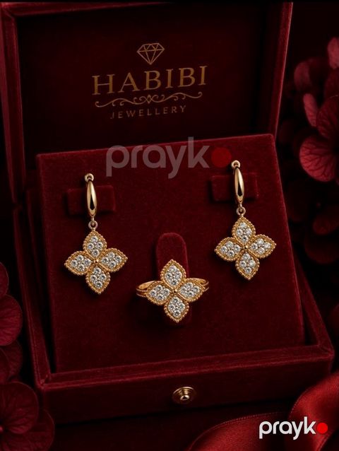 Zinət dəsti Habibi Jewellery HJ867, sırğa və üzük, qızıl 585 əyar, 3.20 q — Bakı