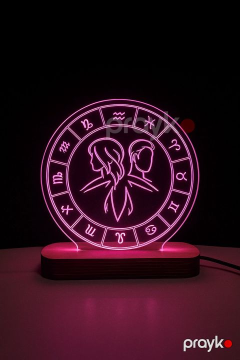Yerüstü və masaüstü gecə lampası 3D LED Akril, çəhrayı, 15x20 sm, Əkizlər bürcü - lightdekor336 — Bakı