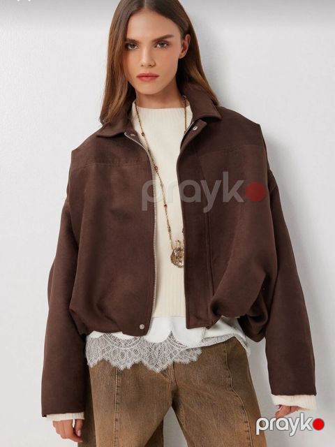 Qadın üçün qəhvəyi rəngdə oversize gödəkçə - Model: qadın oversize — Bakı