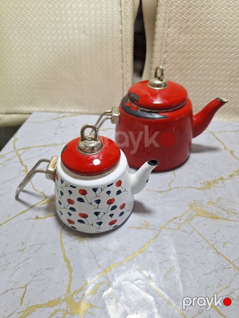 Çay dəsti, rəng - Qırmızı, Metal, Alpina, 2 nəfərlik, Azərbaycan — Gəncə