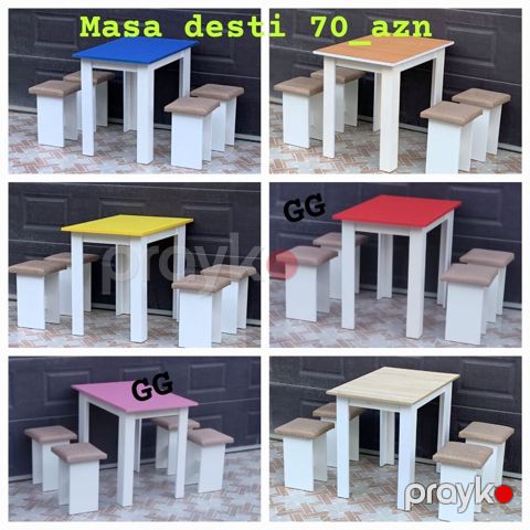 Masa dəsti – 70 AZN Komplekt: - 1 ədəd kvadrat masa - 4 ədəd oturacaq — Bakı