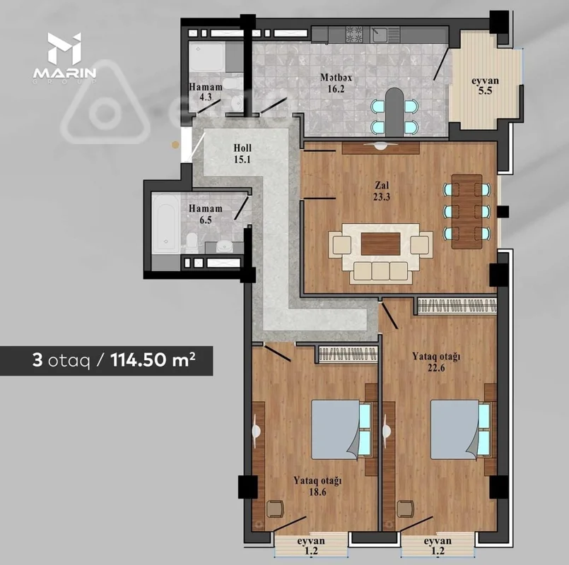 3 otaqlı mənzil, 115 m², Nəsib bəy Yusifbəyli, Tibb Universiteti — Mənzil, Bakı (5)