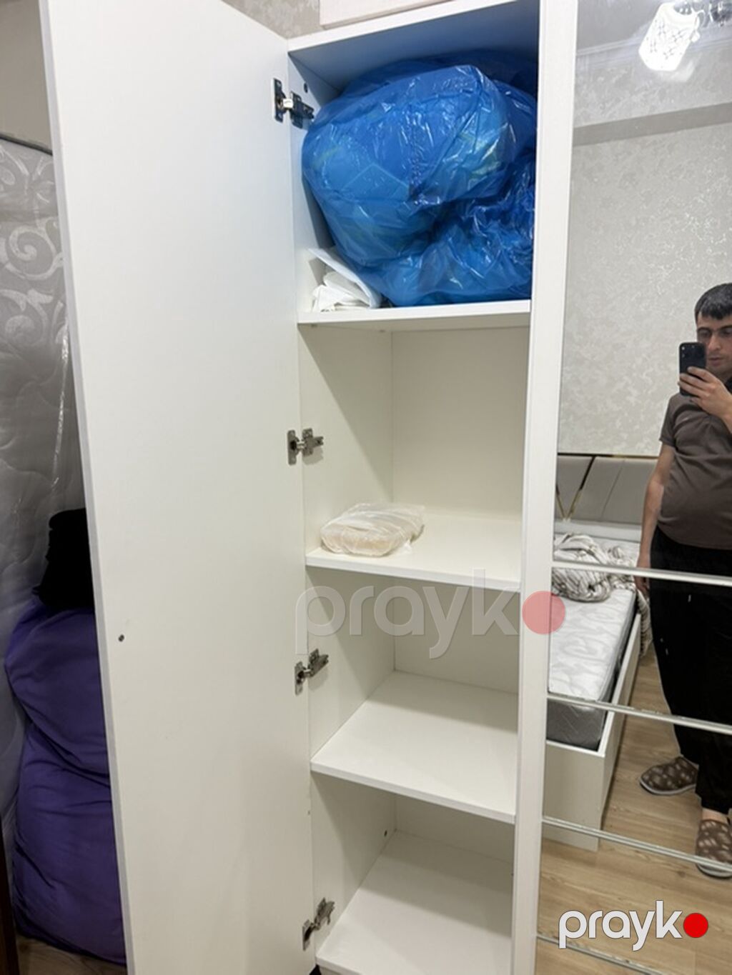 İşlənmiş, 4 qapılı, Güzgülü, Ağ, Açılan, Düz dolab — Şkaflar, Masazır (2)