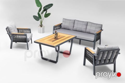 Bağ üçün mebel dəsti Terazzi Artemis Plus MY43, masa 140x78x68 sm, divan 80x194x68 sm, kreslo 79x74x68 sm — Bakı