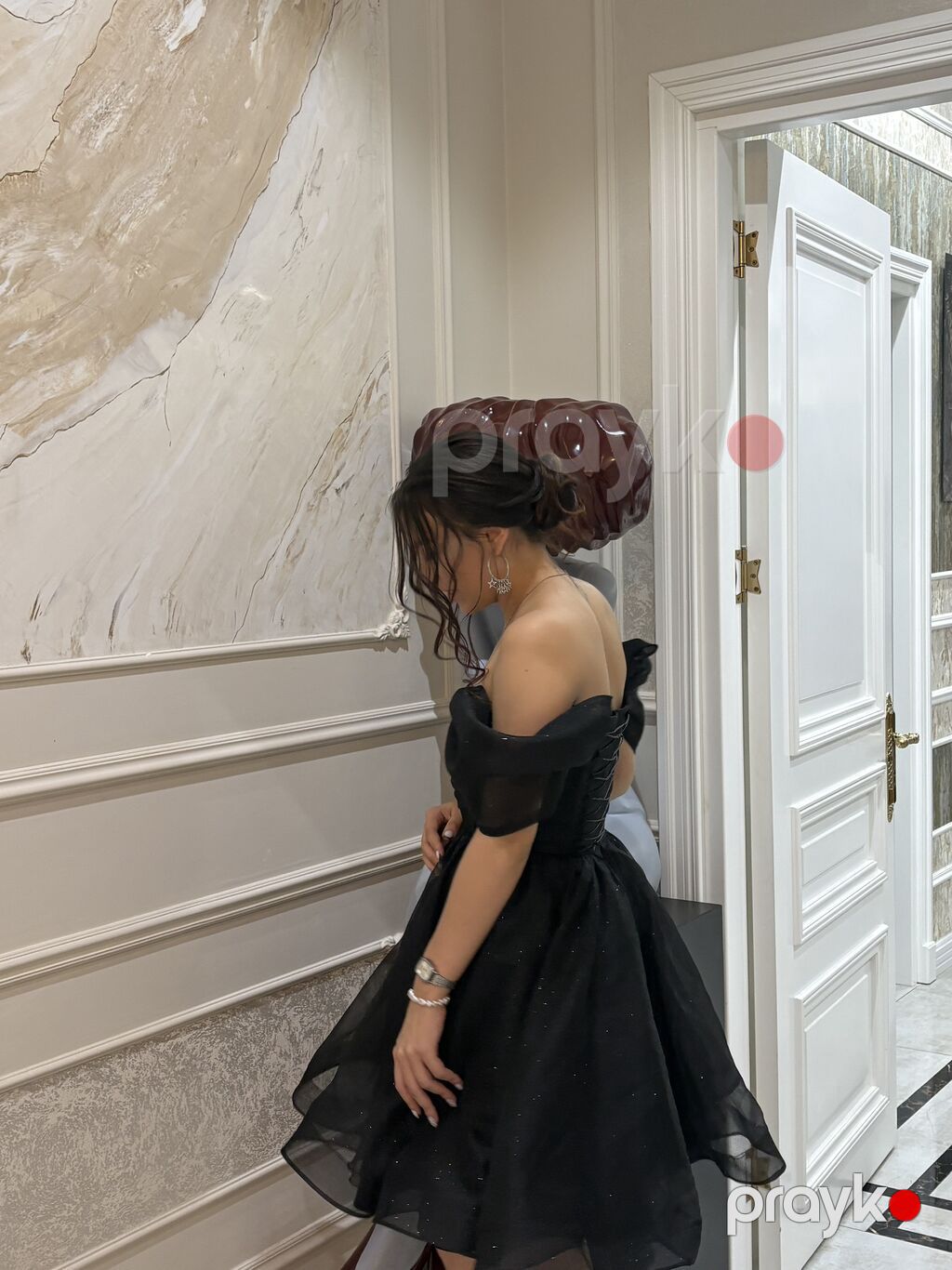 Qara kokteyl paltarı - Rəng: klassik qara - Model: off-shoulder — Axşam paltarları, Digah (4)