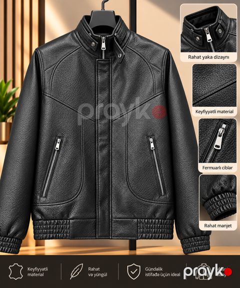 Kişi gödəkçəsi No brand, Dəri gödəkçə, Qara, Eko dəri, XXL — Bakı