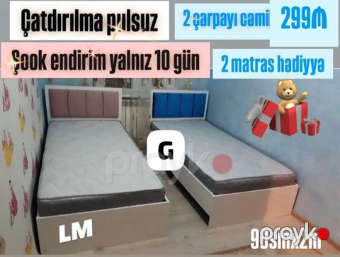Uşaq/yeni yetmə otağı üçün 2 ədəd tək çarpayı dəsti. - Ölçü: 90 sm x — Bakı