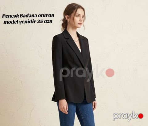 Qadın pencəyi – bədənə oturan model. - Rəng: qara - Kəsim: qalın — Bakı
