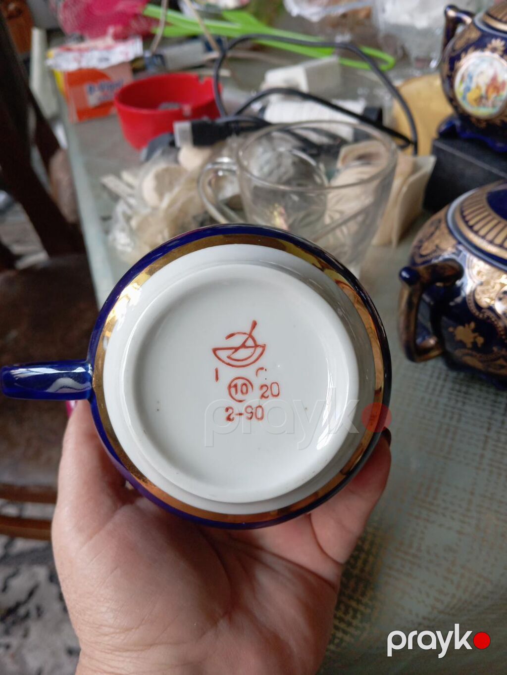 Çay dəsti, rəng - Göy, Farfor, Çexiya — Süfrə qabı, Mehdiabad (2)