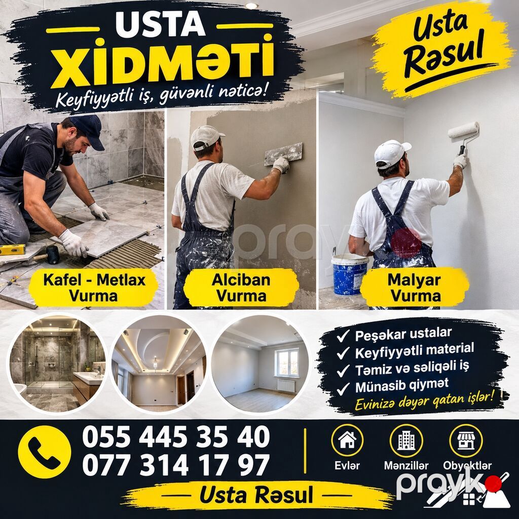 Rəsul – Usta xidməti İş sahələri: - Kafel və metlax vurulması - Köhnə — Plitə işləri, Digah (2)