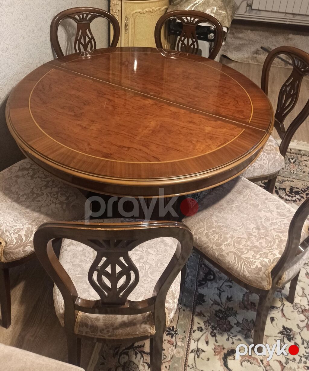 Klassik üslubda dairəvi yemək masası və 6 ədəd stul dəsti — Masalar və stullar, Bakı (3)