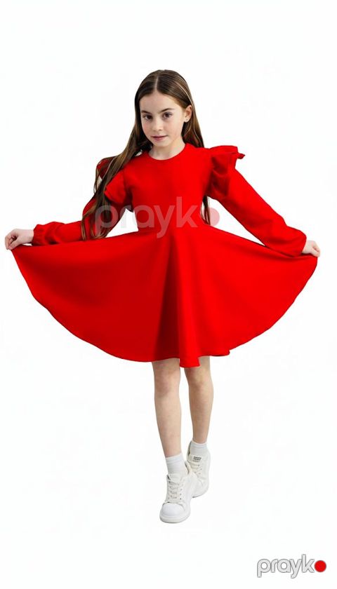 Qızlar üçün kokteyl don, qırmızı, pambıq, 8-9 yaş — Bakı