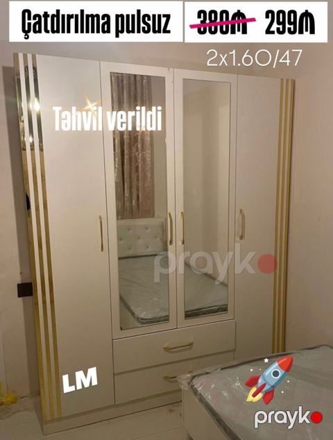 Yeni, 3 qapılı, Ağ, Açılan, Düz dolab — Digah