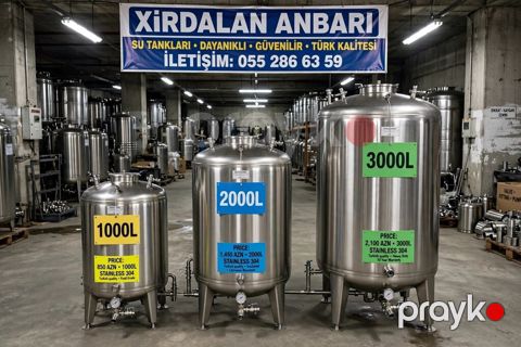 Xırdalan anbarı - su çənləri Türk Paslanmaz 1000/2000/3000L — Bakı