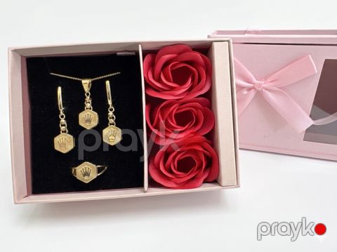 Bijuteriya dəsti Xuping Jewellery, Kulonlu zəncir və sırğa və üzük, Qadınlar üçün, Qızılı, Paslanmayan polad — Bakı