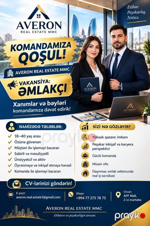 Averon Real Estate MMC – “Əmlakçı” vakansiyası Komandamıza qoşul — Bakı