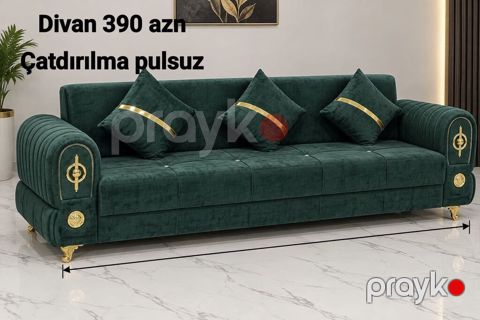 Zümrüd-yaşıl rəngdə, klassik-modern dizaynlı 3 yerlik divan. - Lüks — Bakı