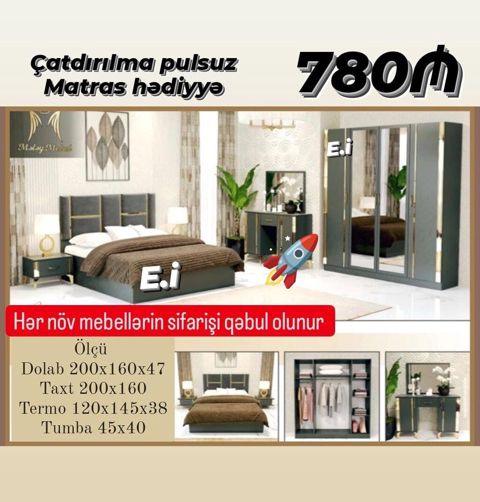 Yataq otağı mebel dəsti – 780₼ Dəst tərkibi və ölçülər: - Dolab — Digah